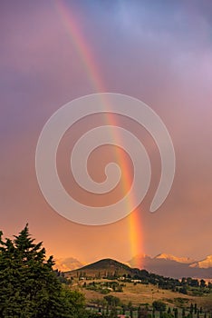 A rainbow at sunset in Clarens, South Africa