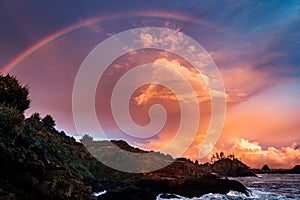 Rainbow Sunset at a Rocky Beach, Northern California Coast