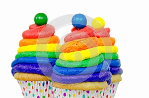 Rainbow swirl frosting on cupcake