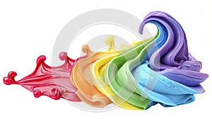 Rainbow swirls of whipped cream on white background. Generated AI