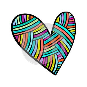 Rainbow textile heart knitted vector illustration element hand drawn in cartoon style