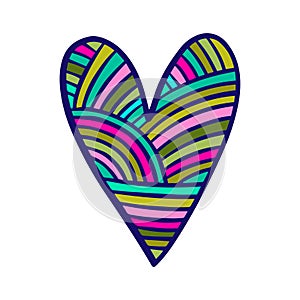Rainbow textile heart knitted vector illustration element hand drawn in cartoon style
