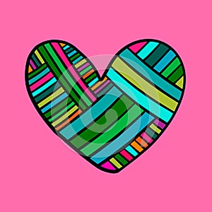 Rainbow textile heart knitted vector illustration element hand drawn in cartoon style