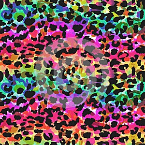 Rainbow tie-dye animal spots print - seamless background