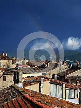 Rainbow, town, Tuscany