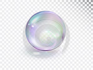 Rainbow transparent soap bubble Isolated. Vector realistic shine sphere. 3D illustration