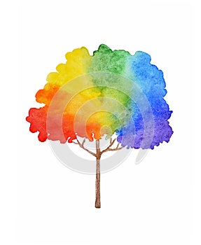 Rainbow tree illustration. Watercolor painting