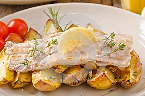 Rainbow trout fillet with roasted potatoes