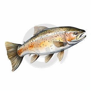 Rainbow Trout Illustration: Realistic Landscape Painting In Light Orange And Silver