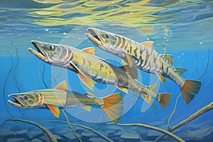 rainbow trouts spotted fins brushing against crystal clear water
