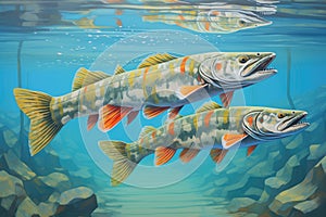 rainbow trouts spotted fins brushing against crystal clear water