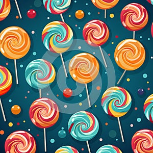 Rainbow twist lollipop pattern with dotted blue background.