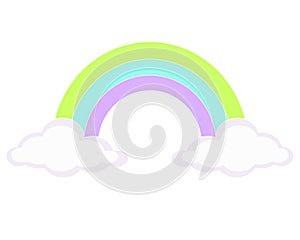 Rainbow between two clouds symmetrical, weather phenomenon - vector clip art. Rainbow and clouds - children`s picture