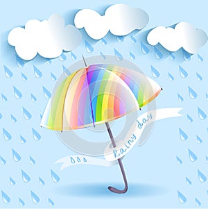 Rainbow umbrella and rain