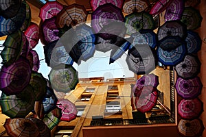 Rainbow umbrellas roof