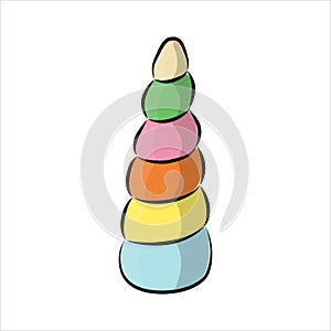 Rainbow Unicorn Horn. Pastel Colored Doodle Style Vector Illustration