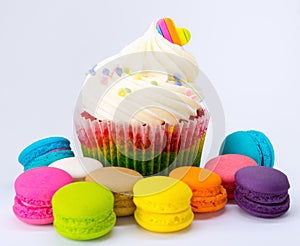 Rainbow Valentines Cupcake with macaron