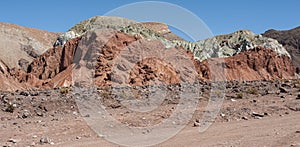 Rainbow Valley Valle Arcoiris, in the Atacama Desert in Chile. The mineral rich rocks of the Domeyko mountains give the valley t