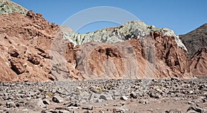 Rainbow Valley Valle Arcoiris, in the Atacama Desert in Chile. The mineral rich rocks of the Domeyko mountains give the valley t