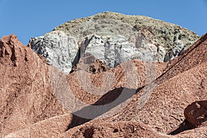 Rainbow Valley Valle Arcoiris, in the Atacama Desert in Chile. The mineral rich rocks of the Domeyko mountains give the valley t