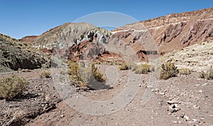 Rainbow Valley Valle Arcoiris, in the Atacama Desert in Chile. The mineral rich rocks of the Domeyko mountains give the valley t