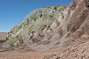 Rainbow Valley Valle Arcoiris, in the Atacama Desert in Chile. The mineral rich rocks of the Domeyko mountains give the valley t