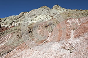 Rainbow Valley Valle Arcoiris, in the Atacama Desert in Chile. The mineral rich rocks of the Domeyko mountains give the valley t