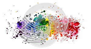 rainbow vector music background with notes and watercolor splash