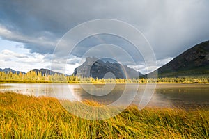 Rainbow at Vermillion Lakes and Mount Rundle, Banff, Canada