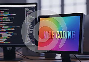Rainbow Vibe Coding Display on Computer Screen text