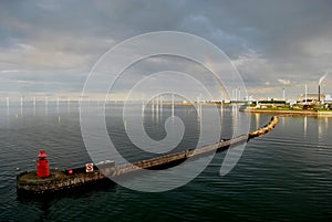 Rainbow visible by Danish offshore wind farm