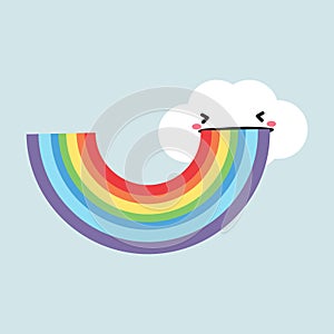 Rainbow vomit cloud cartoon flat