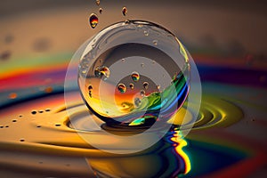 Rainbow water drop on a colorful background. 3D illustration.