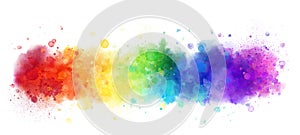 Rainbow watercolor banner background on white. Pure vibrant watercolor colors. Creative paint gradients, splashes and stains.