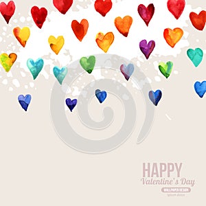 Rainbow Watercolor Happy Valentines Day Hearts.