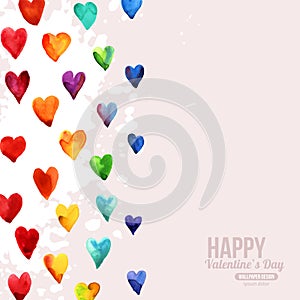 Rainbow Watercolor Happy Valentines Day Hearts