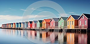 Rainbow Waterfront Houses with Wooden Pier