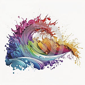 Rainbow wave. Colorful paint splash. Isolated design element on the transparent background.