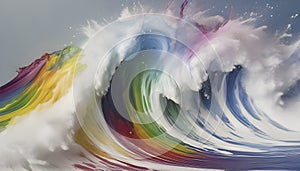 Rainbow wave oil painting using brush technique.