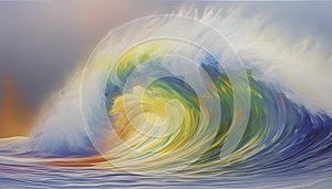 Rainbow wave oil painting using brush technique.