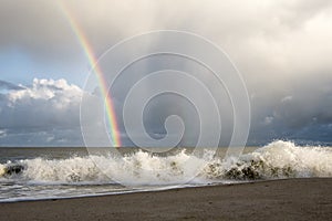 Rainbow and waves of Baltic sea. Estonia