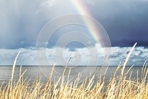 Rainbow and waves of Baltic sea. Estonia