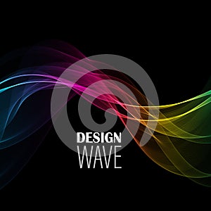 Rainbow waves on black background colorful light line bright abstract vector