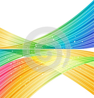 Rainbow waves on white background, abstract colorful curves background