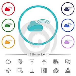 Rainbow weather flat color icons in circle shape outlines