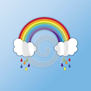 Rainbow with white clouds. Vector