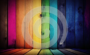 Rainbow wooden planks background