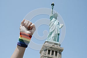 rainbow wristband and the Statue of Liberty