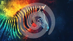 Rainbow Zebra Cosmic Background Art Print