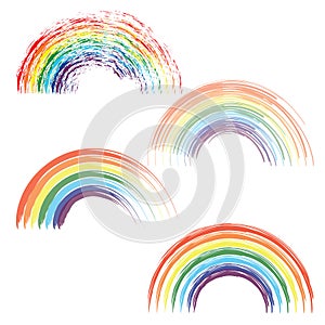 Rainbows in different shape realistic set on transparent background isolated vector